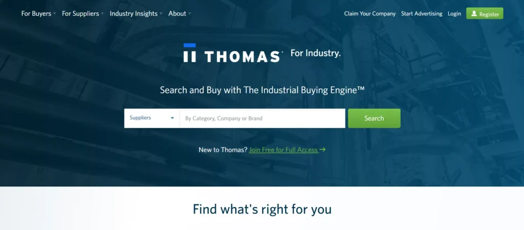 ThomasNet website interface